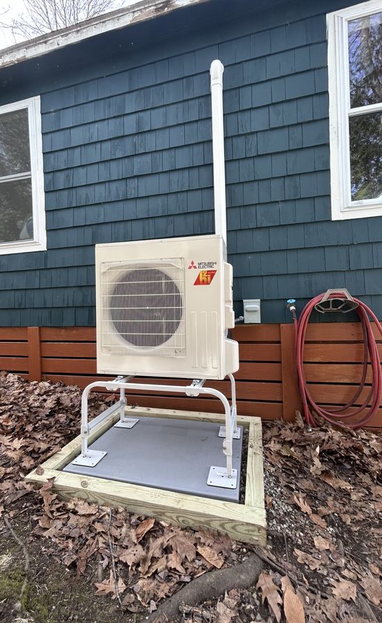 Outdoor ductless mini split condenser installation near Barrington NH